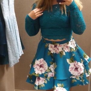 2 piece homecoming dress floral sparkly